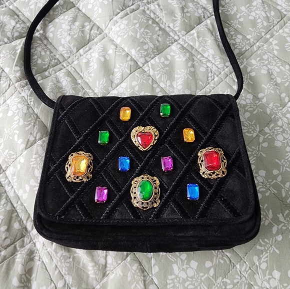 Neiman Marcus Leather Suede Rhinestoned bag - Picture 1 of 3